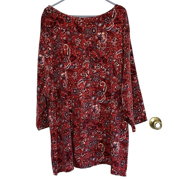 Catherines Top Tunic 3X V Neck 3/4 Sleeve Rust Floral Boho - Picture 2 of 8